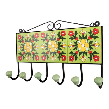 Lime Green Yellow Floral Tiles Hook